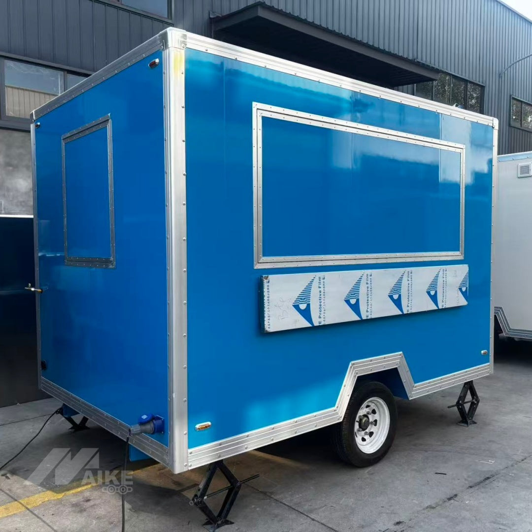 Blue Compact Box Food Trailer with Serving Window for Coffee, Snacks and Street Food