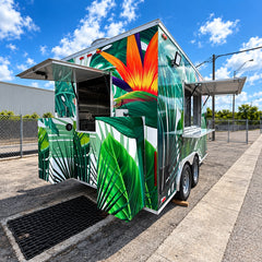 Tropical Wrap Double Axle Food Trailer with Commercial Kitchen for BBQ, Burgers and Street Food