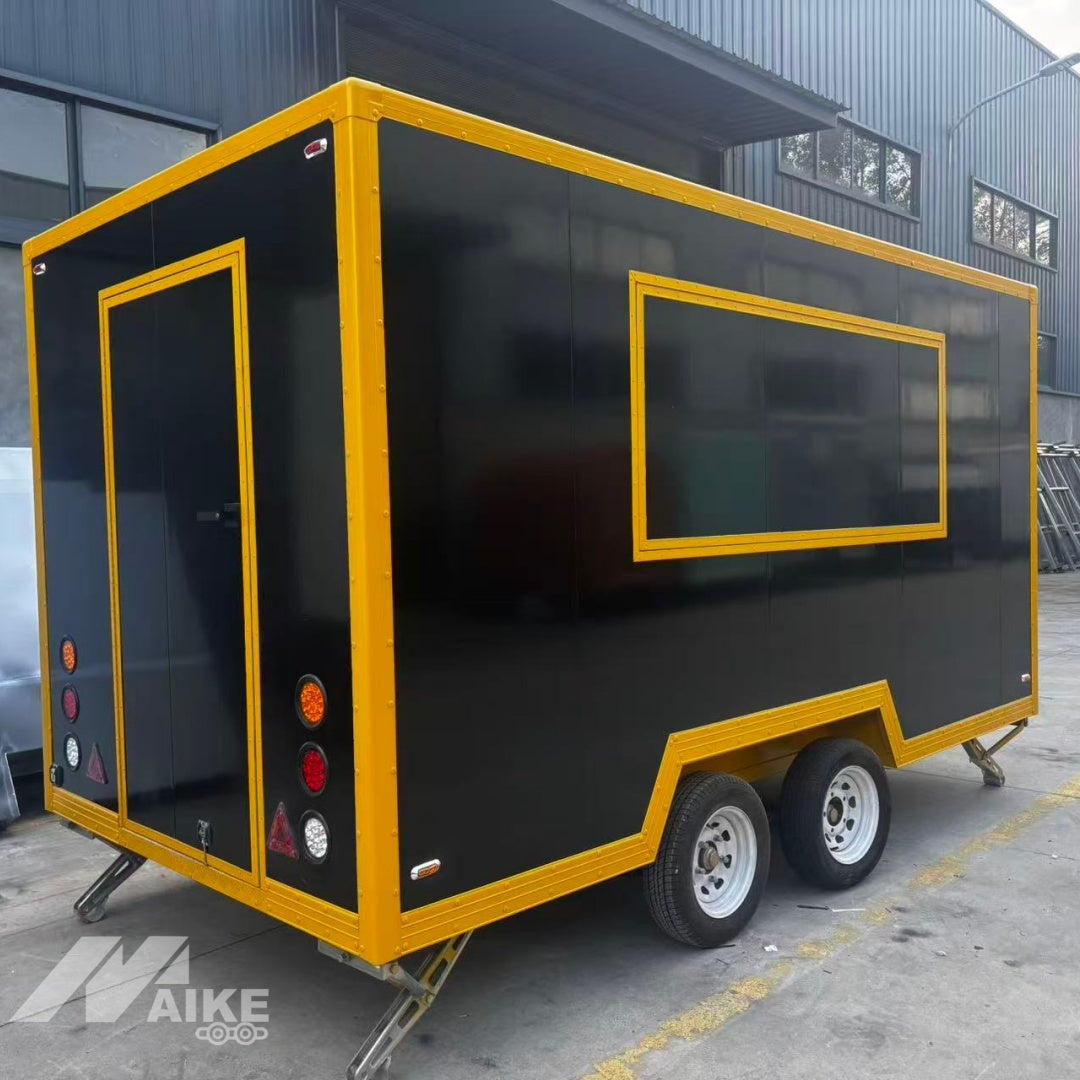 Black and Yellow Double Axle Food Trailer with Commercial Kitchen for BBQ, Burgers and Street Food