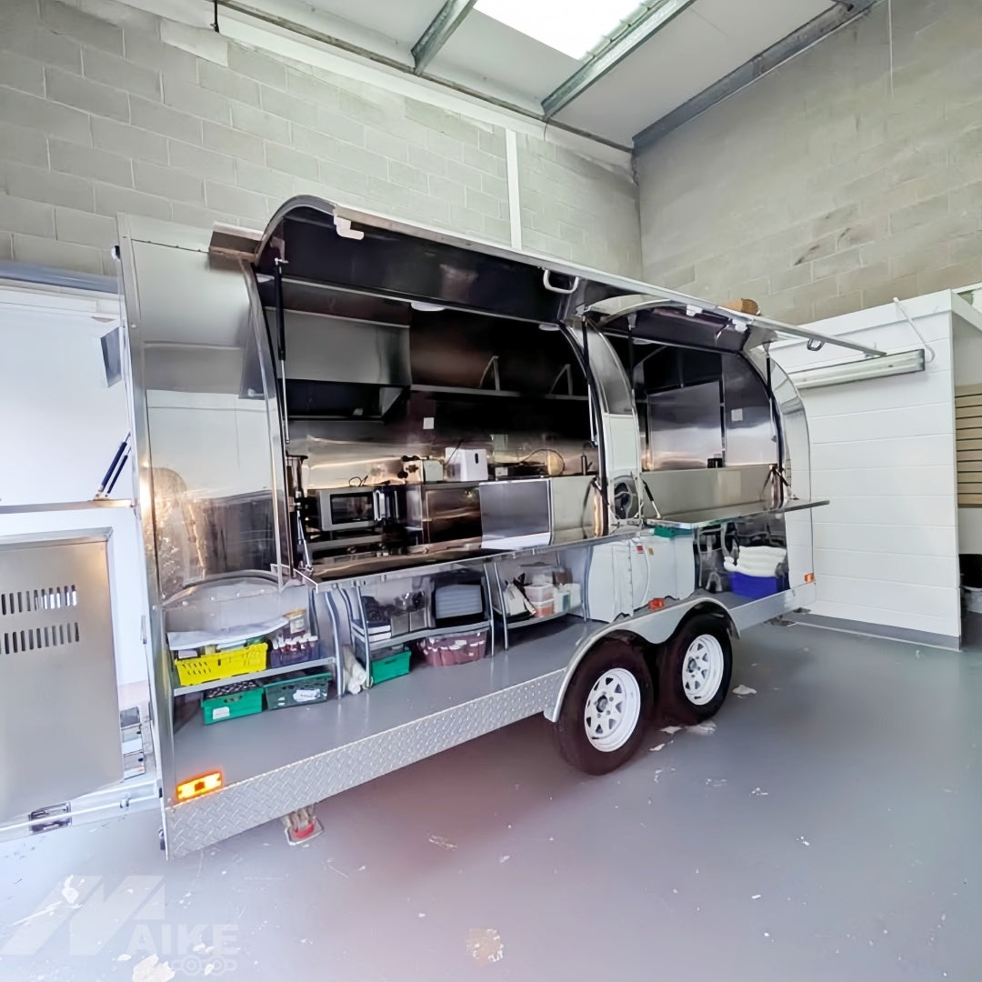 Vintage Silver Food Trailer with Dual Serving Windows for Coffee, BBQ and Street Food Business