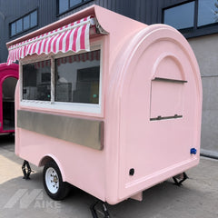 Pink Teardrop Food Trailer with Striped Awning for Coffee, Desserts and Beverage Business