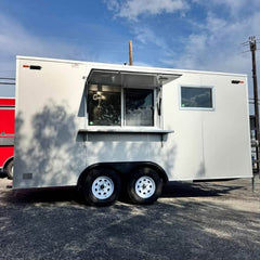 Sleek Silver-White Mobile Kitchen - Dual Axle Food Concession