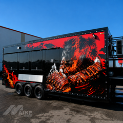 Black Triple Axle Food Trailer with Commercial Kitchen and Restroom for BBQ, Burgers and Street Food