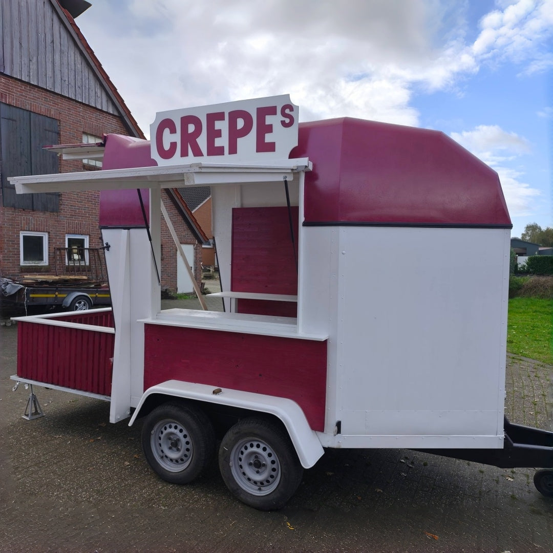 Converted Horse Box Catering Trailer - Burgundy & White Mobile Dessert Cart