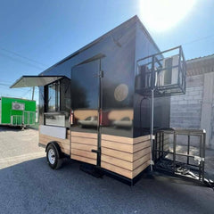 9.8ft Black & Wood Enclosed Food Trailer for Mobile Coffee & Street Food with Single Axle & Front Platform