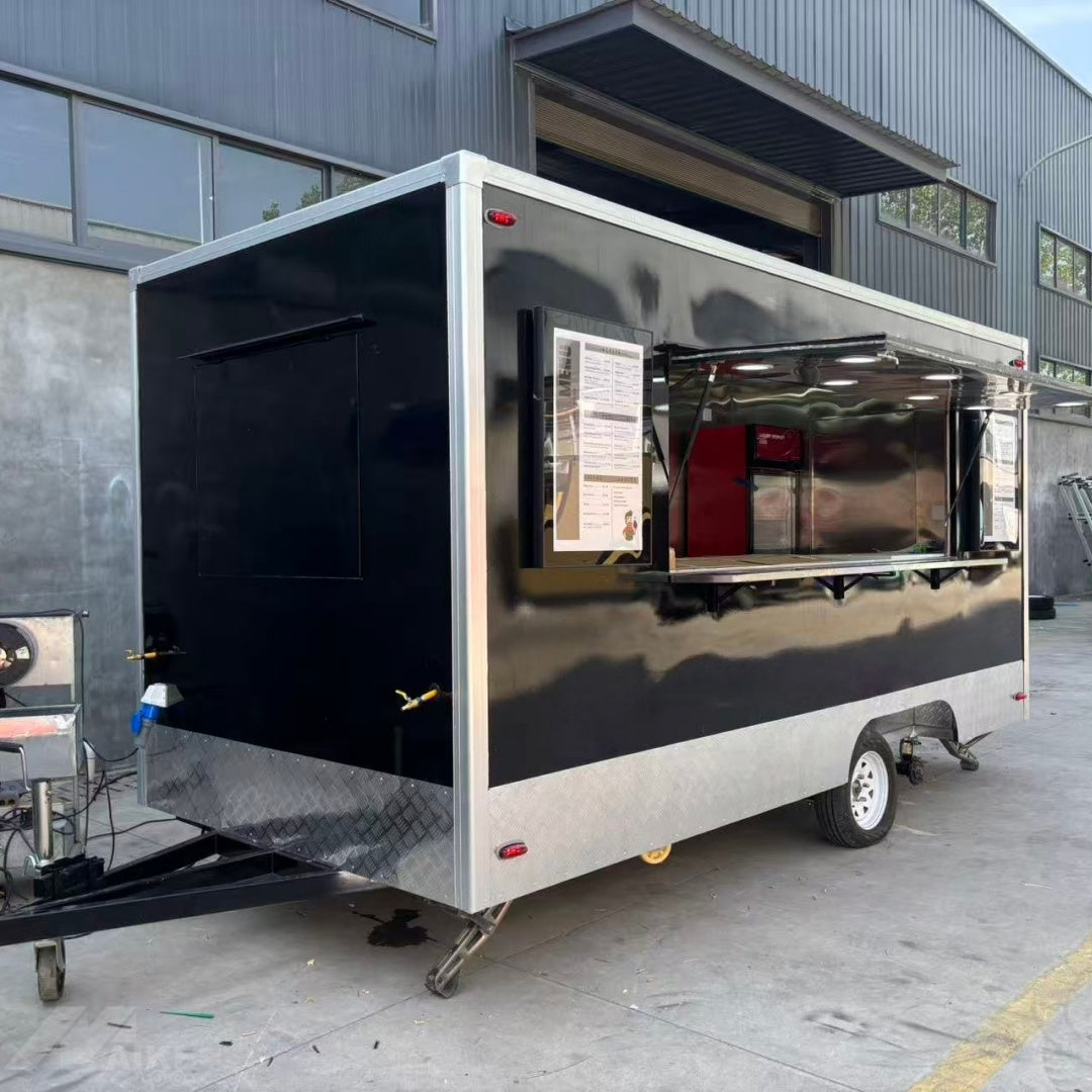 13ft Black Enclosed Food Trailer for Street Food Catering with Diamond Plate Trim & Menu Boards