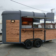 Rustic Charcoal & Dark Wood Horsebox Food Trailer - Rear Ramp Door