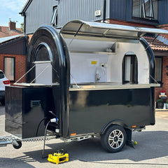 Mini Black Coffee Trailer [5.5ft] - Compact Round Mobile Cafe Cart