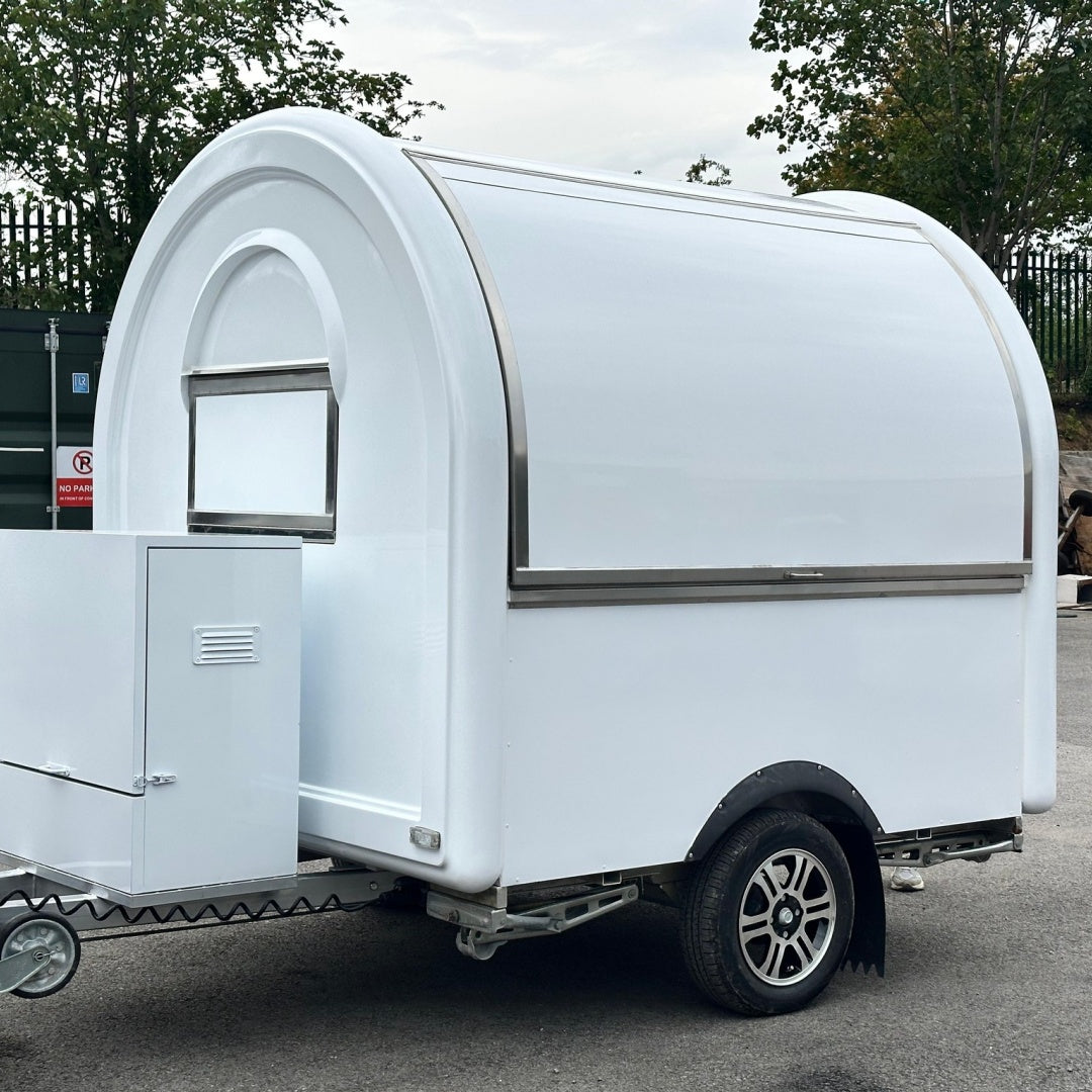 White Capsule Food Trailer for Sale | Custom Single Axle Mobile Coffee Trailer