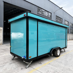 Turquoise Double Axle Food Trailer with Commercial Kitchen for Burgers, BBQ and Street Food