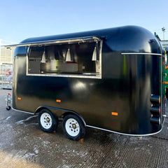 Vintage Black Food Trailer with Serving Window Mobile Kitchen for Coffee, BBQ and Street Food