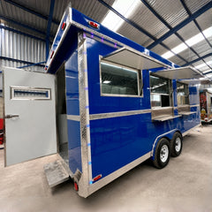 Blue Double Axle Food Trailer with Full Commercial Kitchen for Burgers, BBQ and Street Food