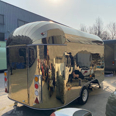 Mirror Polished Retro Food Trailer with Front Pizza Oven - Dual Axle