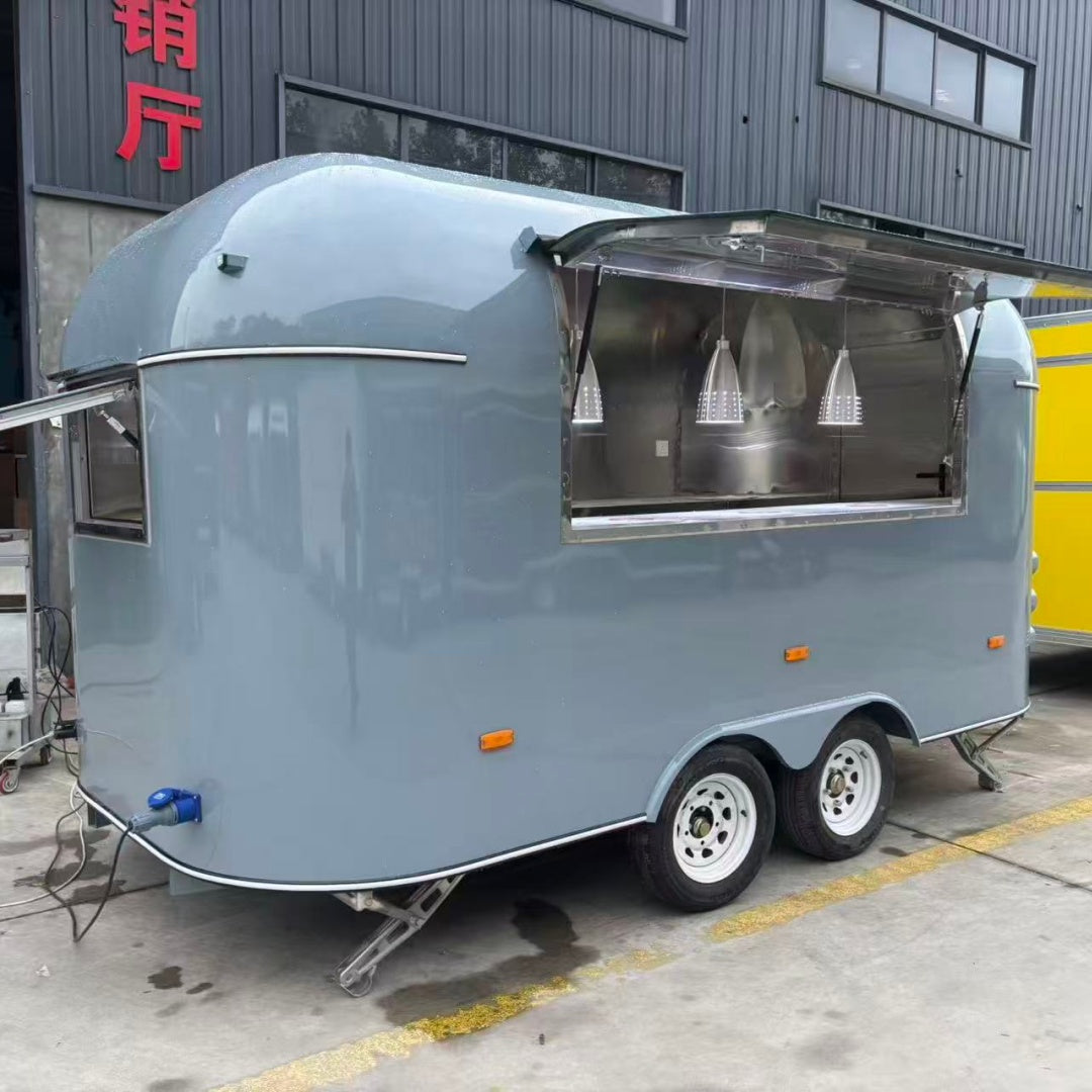 13.1ft Grey Retro Round Top Food Trailer for Mobile Coffee & Street Food with Dual Axle & Stabilizer Jacks