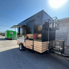 9.8ft Black & Wood Enclosed Food Trailer for Mobile Coffee & Street Food with Single Axle & Front Platform