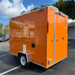 10ft Bright Orange Compact Enclosed Food Trailer with AC, Commercial Exhaust Hood & Single Axle