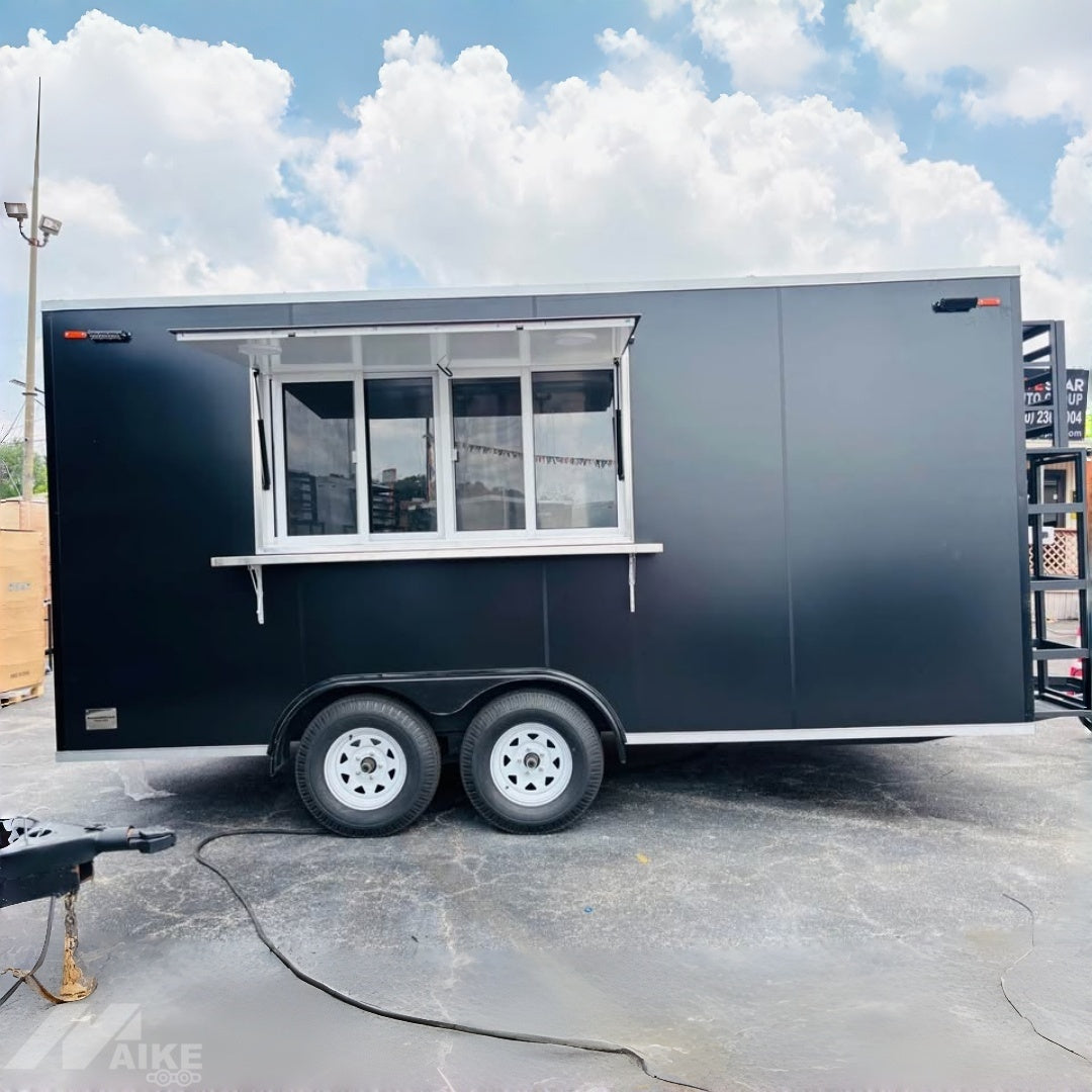 Custom Black Food Trailer with Serving Window Mobile Kitchen for BBQ, Coffee and Street Food