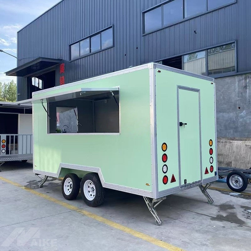13ft Light Green Enclosed Food Trailer for Street Food & Drinks with Dual Axle & Stabilizer Jacks