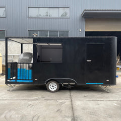 Black Mobile Pizzeria Trailer - Wood-Fired Oven Porch