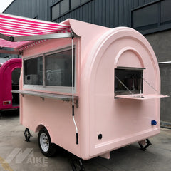 Pink Teardrop Food Trailer with Striped Awning for Coffee, Desserts and Beverage Business