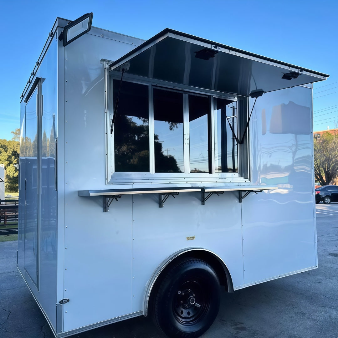 9.8ft White Compact Enclosed Food Trailer with Single Axle & Serving Window