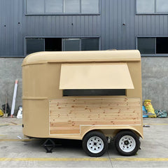 Rustic Beige Horsebox Food Trailer - Wood Paneling & Dual Axle