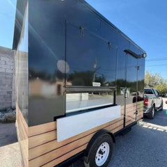 9.8ft Black & Wood Enclosed Food Trailer for Mobile Coffee & Street Food with Single Axle & Front Platform