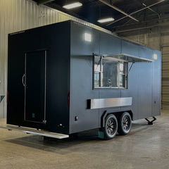 Sleek Matte Black Enclosed Food Trailer - Modern Dual Axle Kitchen