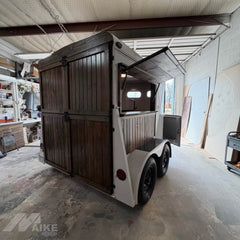 Rustic White Horse Trailer Food Cart with Wood Panels for Coffee, Drinks and Events