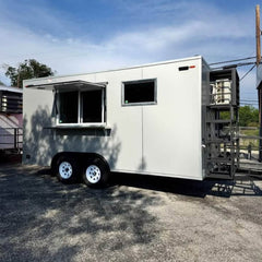 Sleek Silver-White Mobile Kitchen - Dual Axle Food Concession