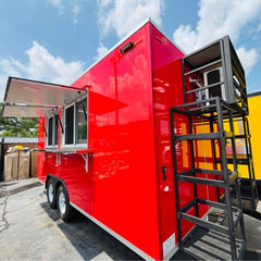 Bright Red Enclosed Food Trailer with Dual Serving Windows - Dual Axle