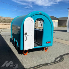 Aqua Teardrop Food Trailer with Panoramic Serving Window for Coffee, Snacks and Desserts