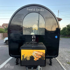 Custom Black Yellow Teardrop Food Trailer Mobile Kitchen Cart for Coffee, Snacks and Desserts
