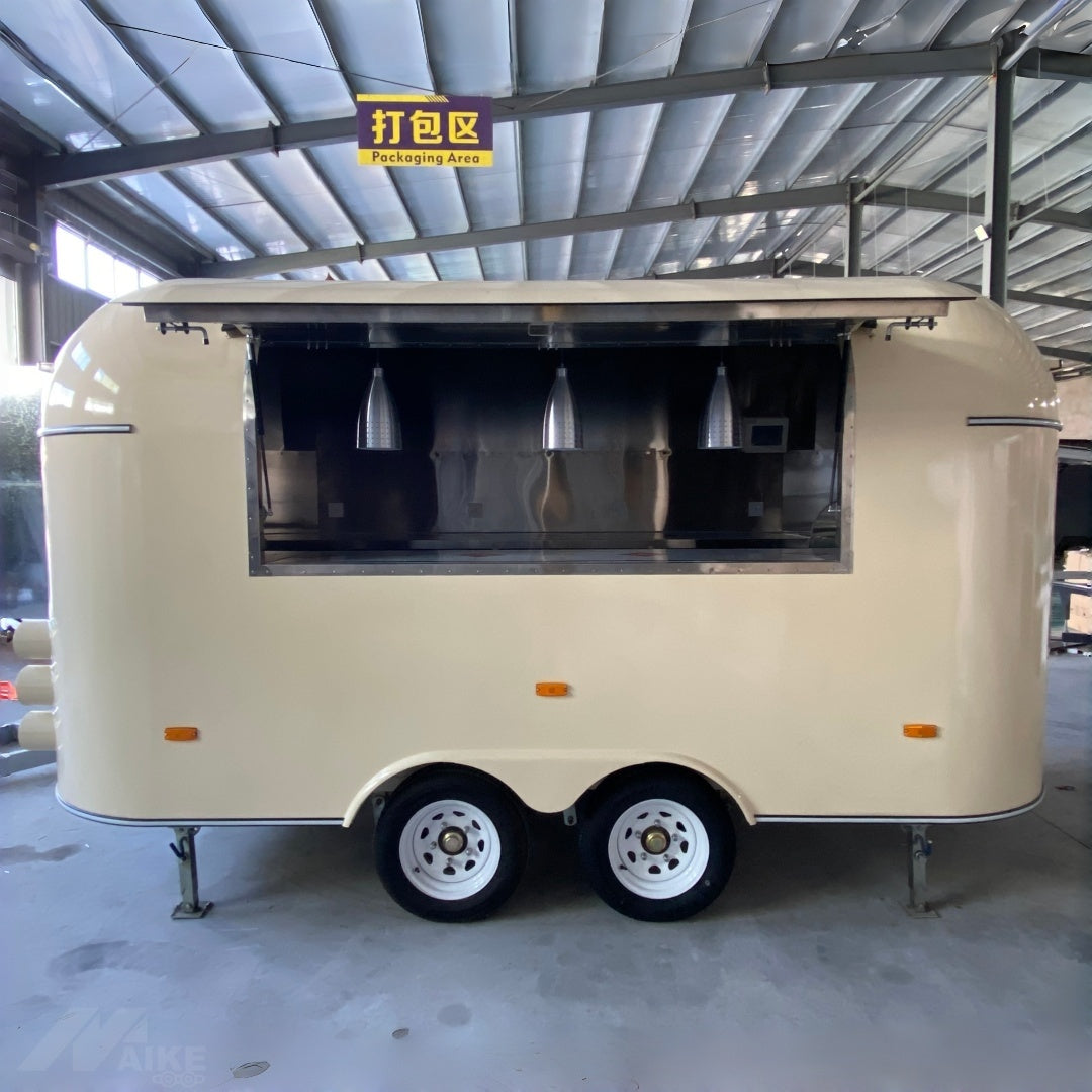Cream Retro Food Trailer Concession Catering Mobile Kitchen Double Axle Unit