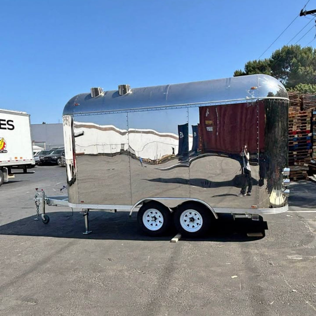 Mirror Stainless Steel Food Trailer [4m] - Polished Chrome Mobile Kitchen (Dual Axle)