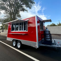 Bright Red Square Food Trailer - High Visibility Mobile Kitchen (Dual Axle)