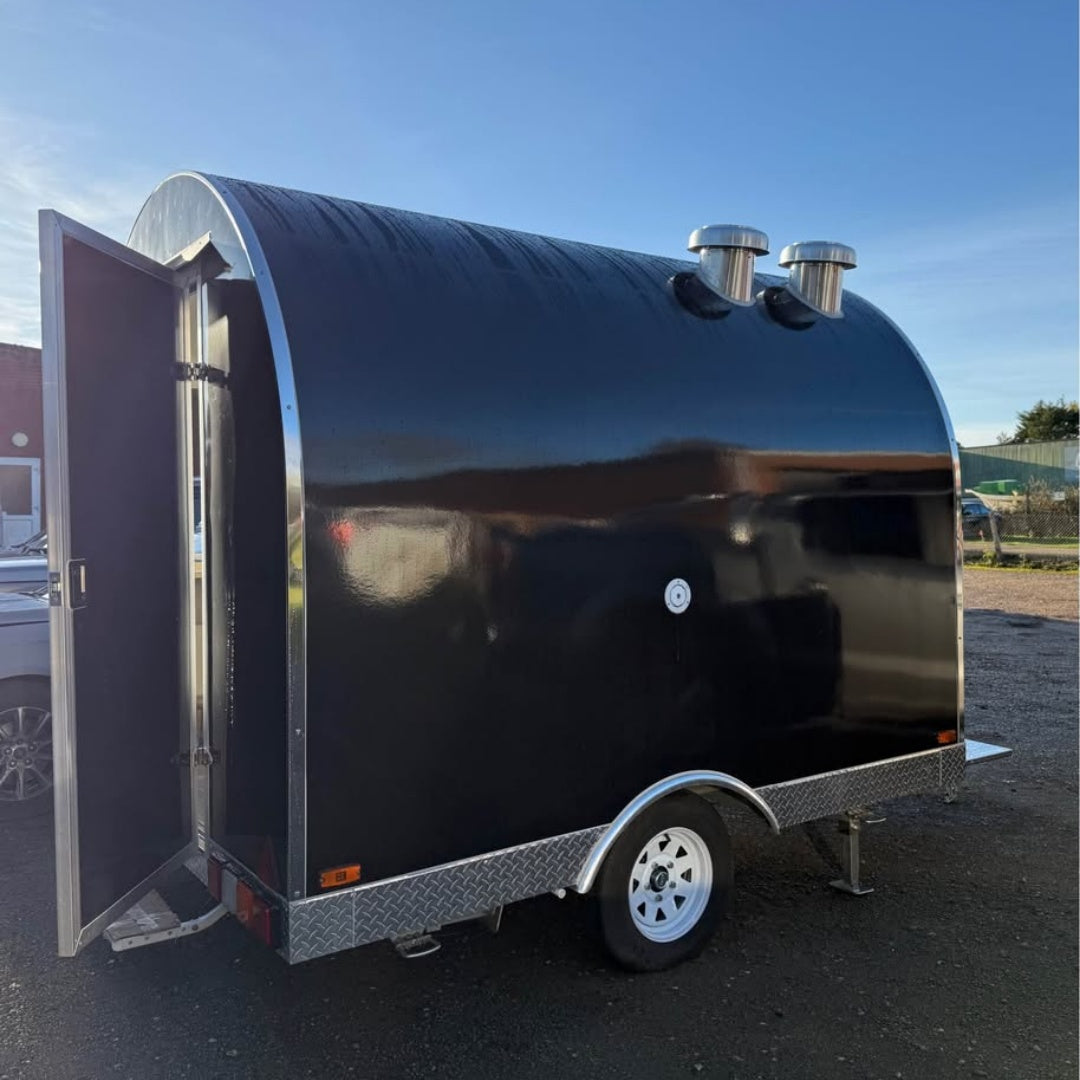 Mini Glossy Black Retro Trailer [2.2m] - Single Axle Mobile Kitchen with Roof Vents
