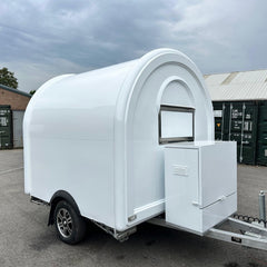 White Capsule Food Trailer for Sale | Custom Single Axle Mobile Coffee Trailer