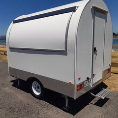 White Round-Top Catering Trailer - Single Axle Mobile Kiosk with Diamond Plate Trim