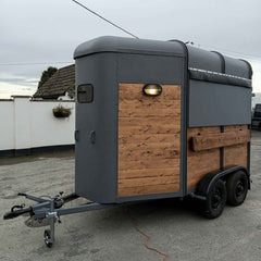 Rustic Charcoal & Dark Wood Horsebox Food Trailer - Rear Ramp Door