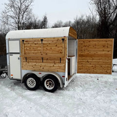 Rustic Wood Horse Trailer Food Cart for Coffee, Bakery and Outdoor Event Catering