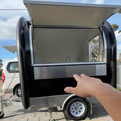 7.2ft Black Round Top Food Trailer for Coffee & Snacks with Single Axle & Diamond Plate Skirt