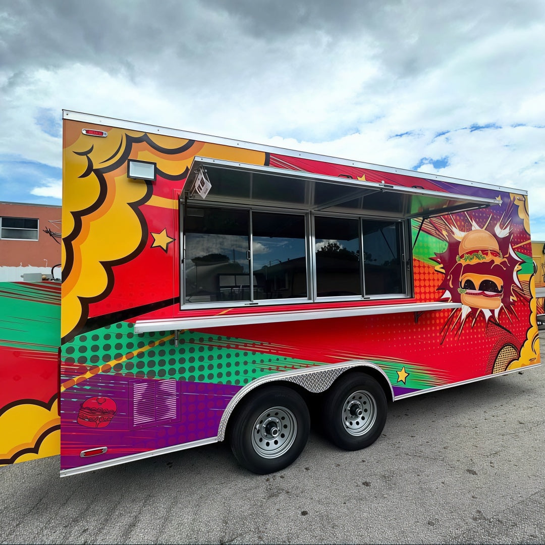 Commercial Burger Food Trailer with Stainless Steel Kitchen for BBQ, Burgers and Fast Food
