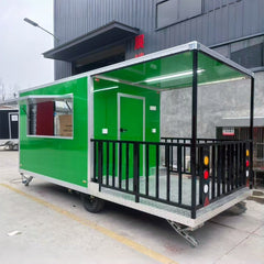 Bright Green Food Trailer with Covered Rear Porch - BBQ Deck