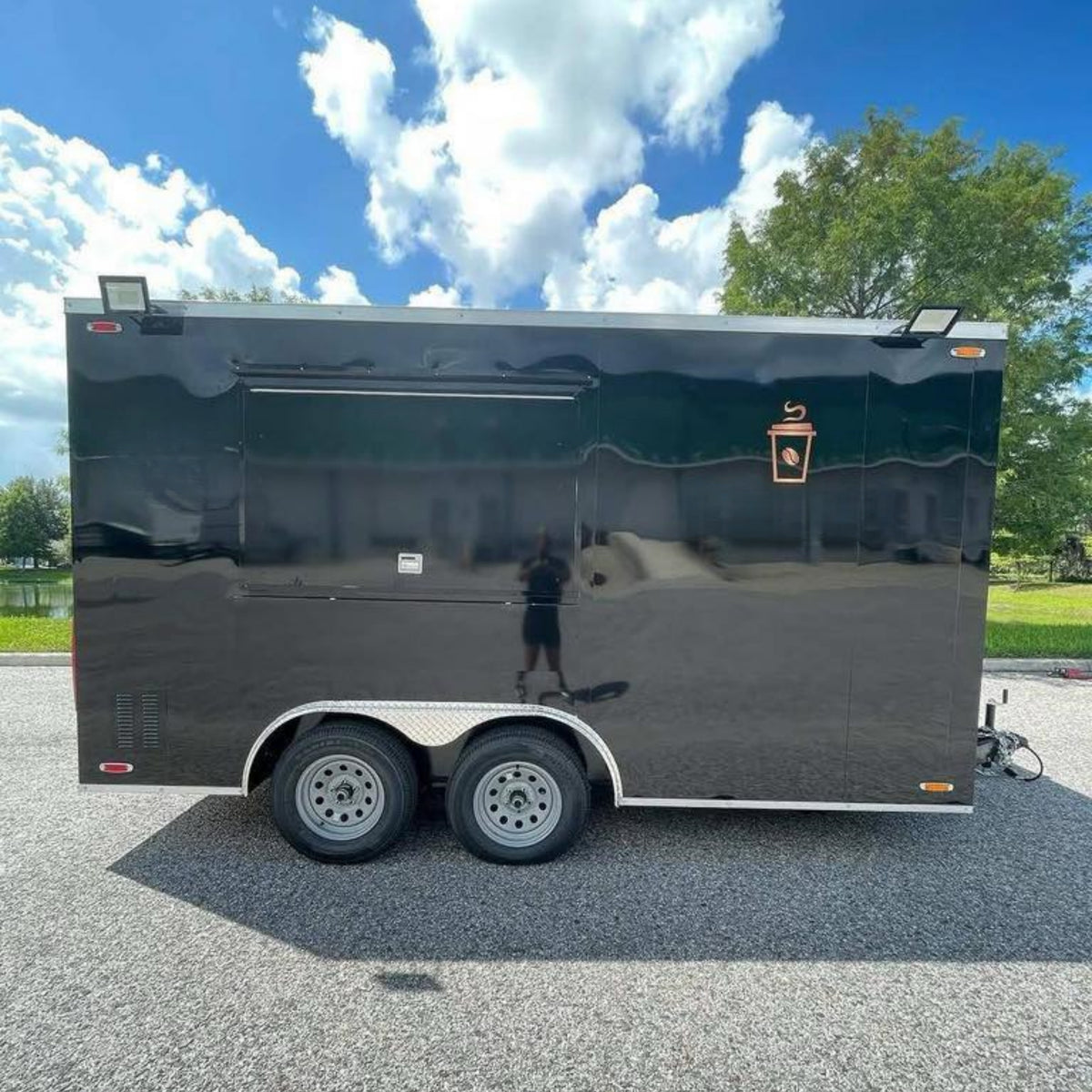 Sleek Black Enclosed Food Trailer - Dual Axle Mobile Coffee Shop