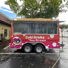 Custom Wrapped Ice Cream Trailer [4m] - "Cold Drinks" Concession with Sliding Glass Windows