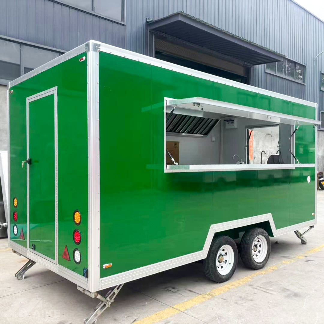 Custom Green Mobile Kitchen Food Trailer Double Axle Concession Trailer for BBQ, Burgers & Street Food