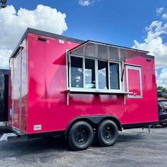 13.1ft Hot Pink Enclosed Food Trailer for Desserts & Fast Food with Dual Axle & Front Utility Cage
