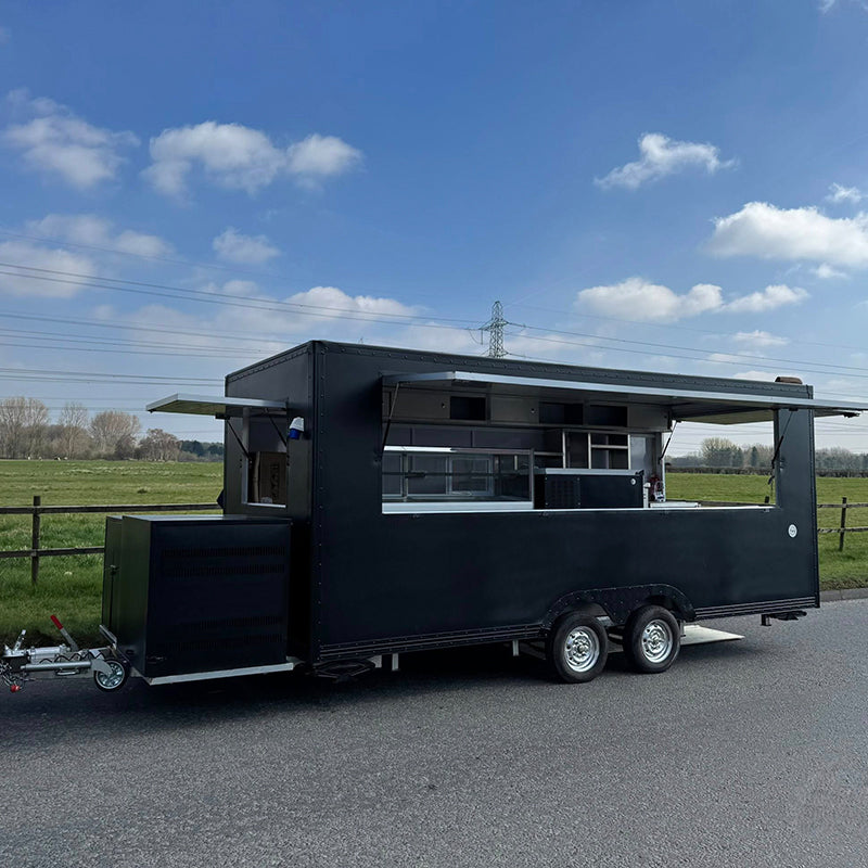 16.4ft Matte Black Enclosed Food Trailer for Event Catering & BBQ with Large Serving Windows & Front Storage Box