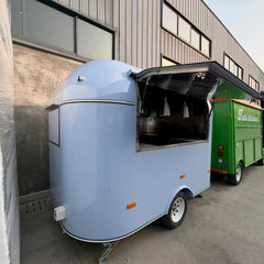Baby Blue Retro Food Trailer [3m] - Mobile Coffee Bar with Pendant Lights (Single Axle)